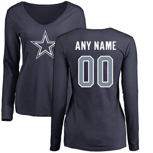 Women Dallas Cowboys NFL Pro Line by Fanatics Branded Navy Custom Name and Number Long Sleeve T-Shirt->nfl t-shirts->Sports Accessory